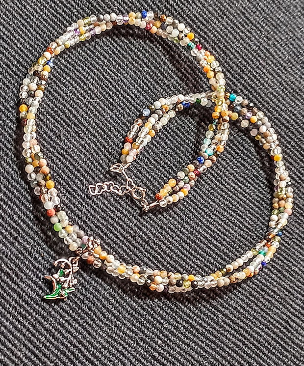 Colier argint X3 mixt pietre semipretioase charm floare lacramioara frunza argint emailat multicolor minimalist boho chic trendy - Transport gratuit