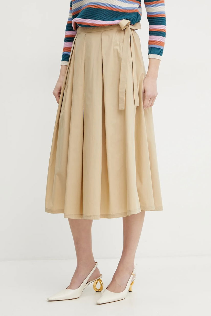 Weekend Max Mara fusta din bumbac culoarea bej, midi, evazati, 2515101032600