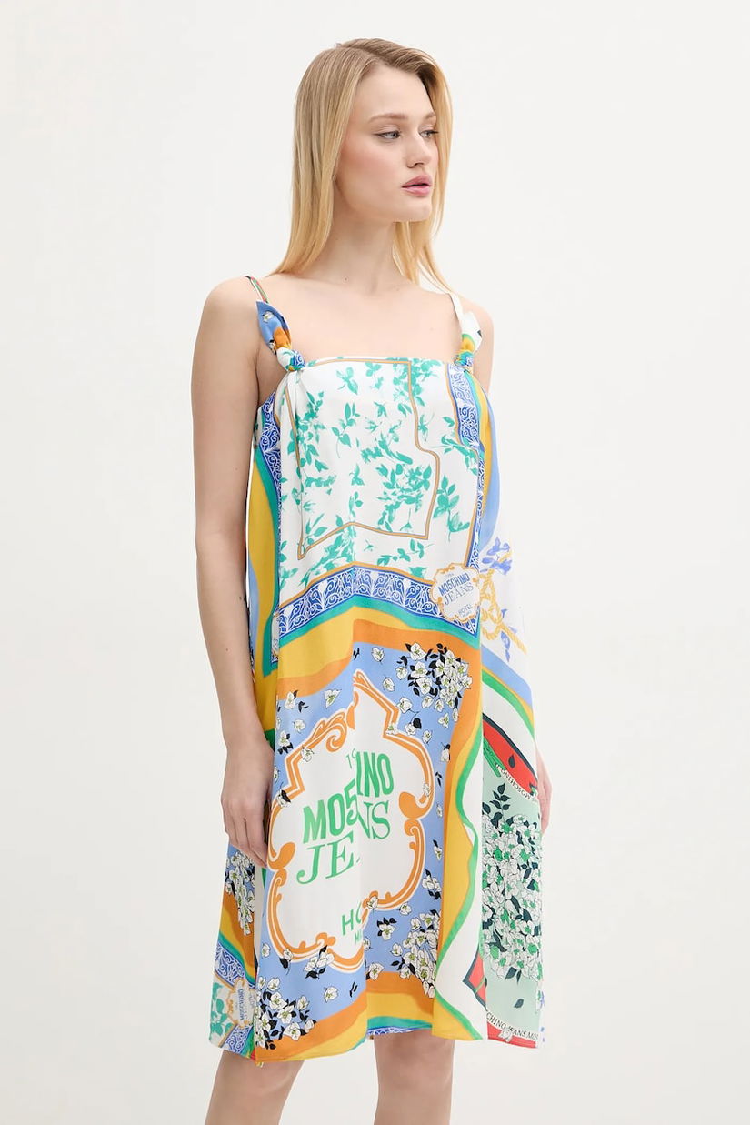 Moschino Jeans rochie culoarea alb, mini, dreaptă, 0467 3735