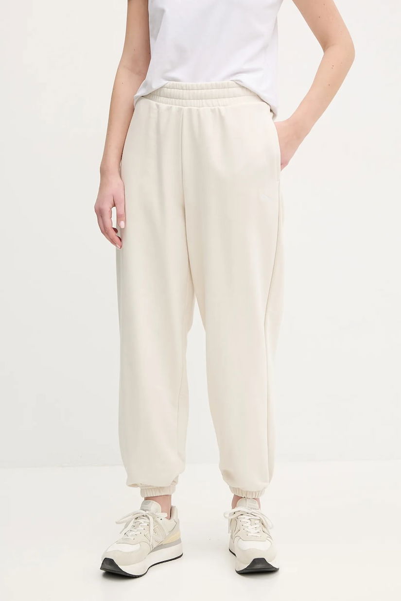 Puma pantaloni de trening femei, culoarea bej, neted, 629753