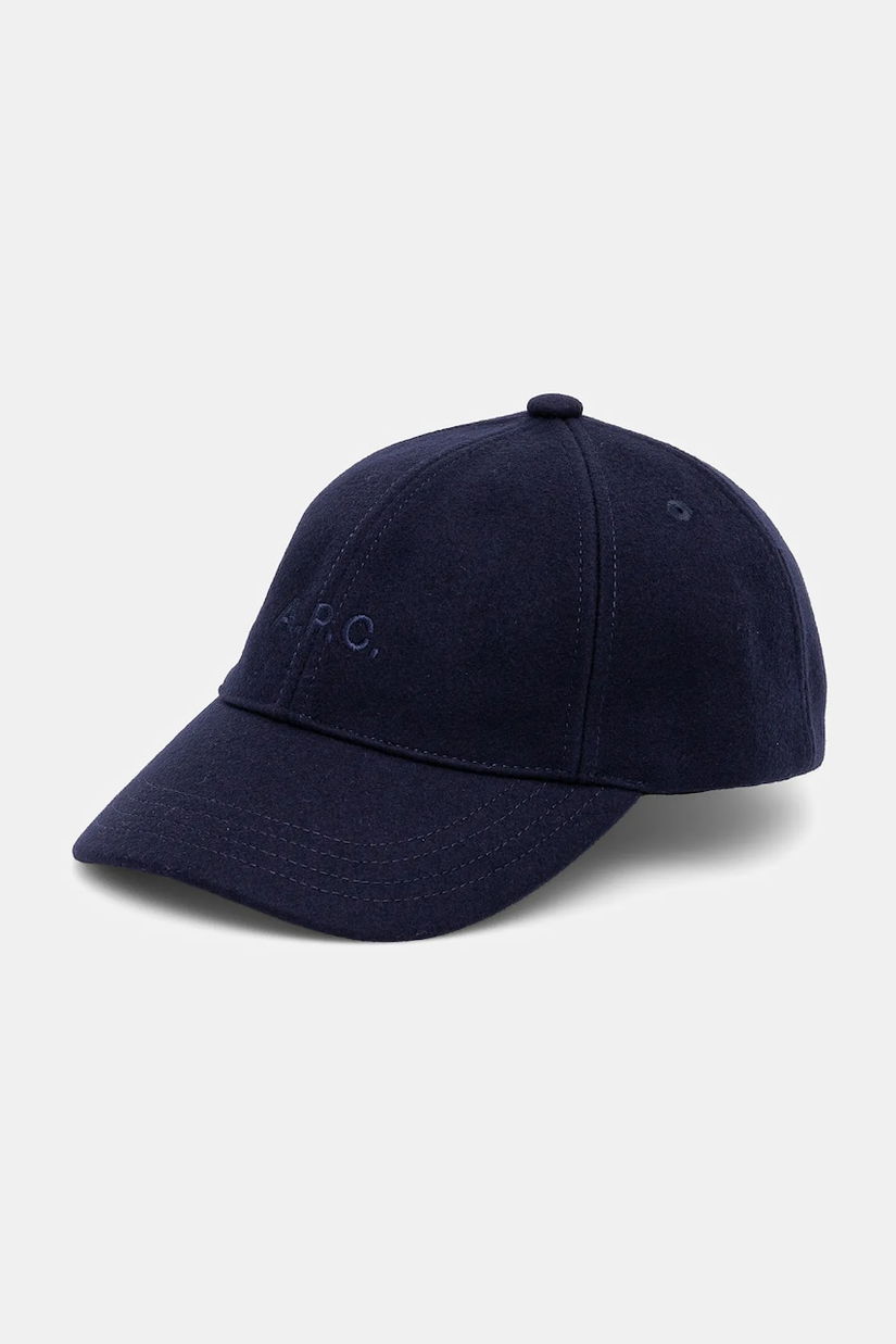 A.P.C. șapcă de lana casquette charlie culoarea albastru marin, neted, WOARV.M24069