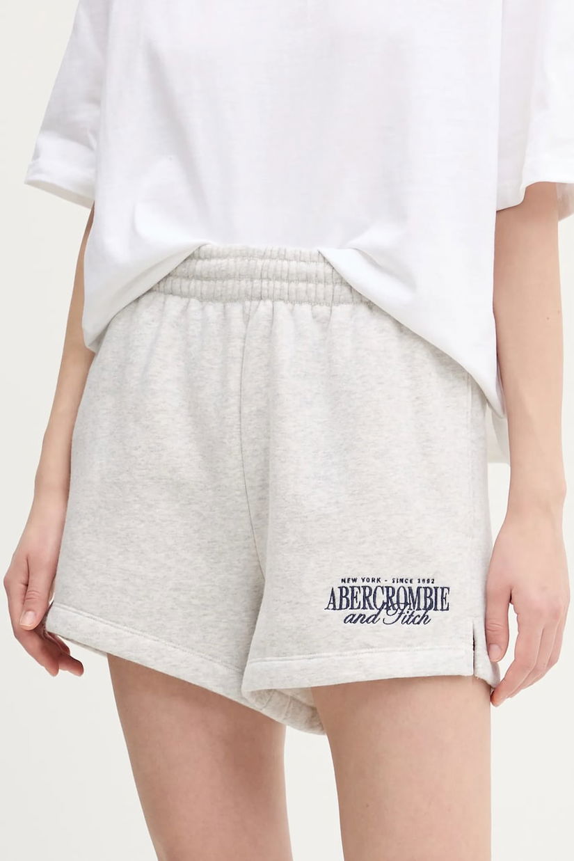 Abercrombie & Fitch pantaloni scurti femei, culoarea gri, melanj, high waist, KI186-5045