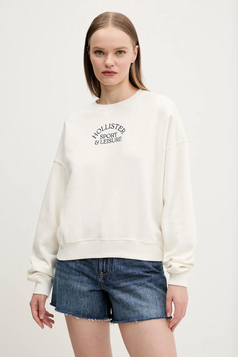 Hollister Co. bluza femei, culoarea bej, cu imprimeu, KI352-5110