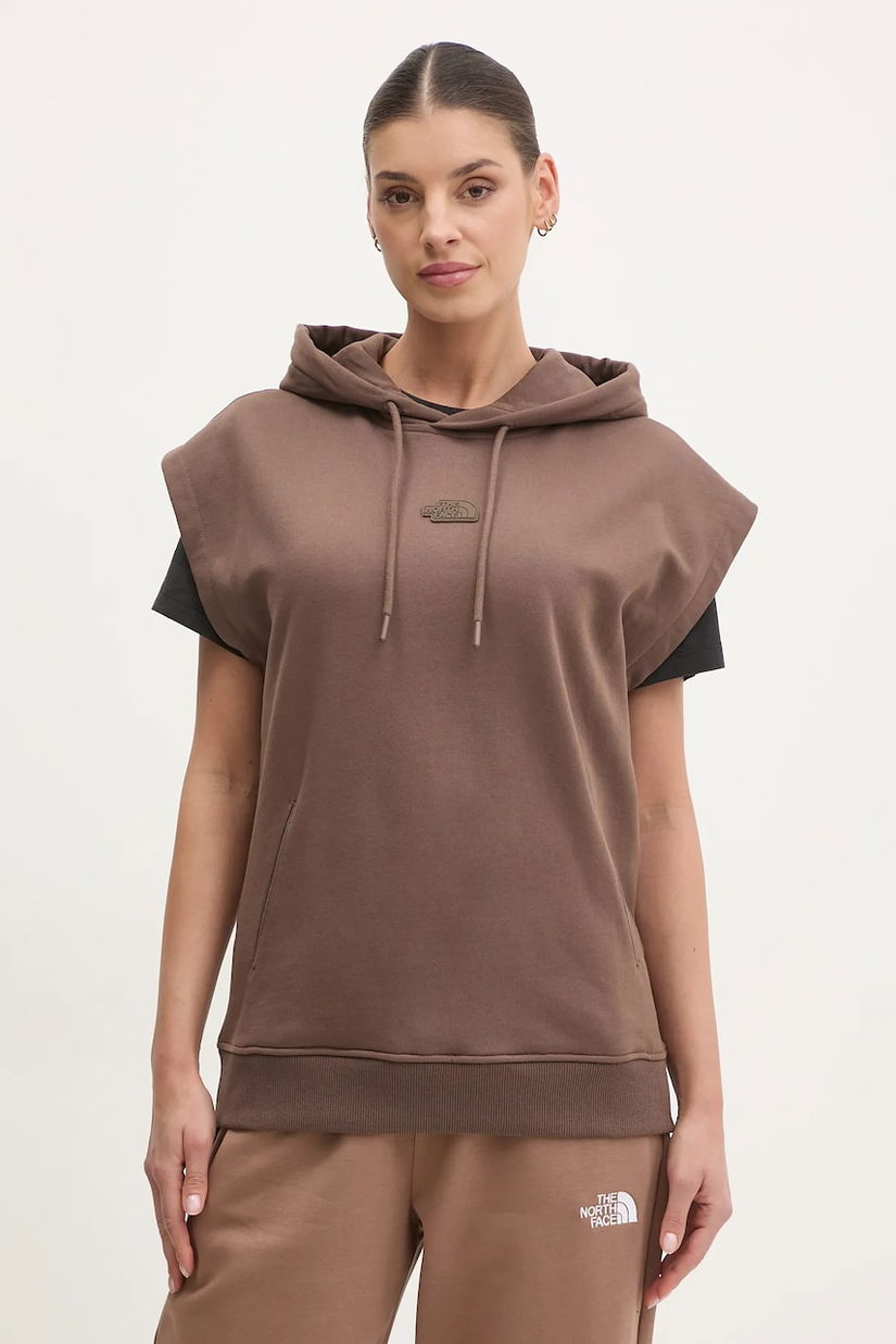 The North Face hanorac de bumbac Relaxed femei, culoarea maro, cu glugă, neted, NF0A8BW21OI1