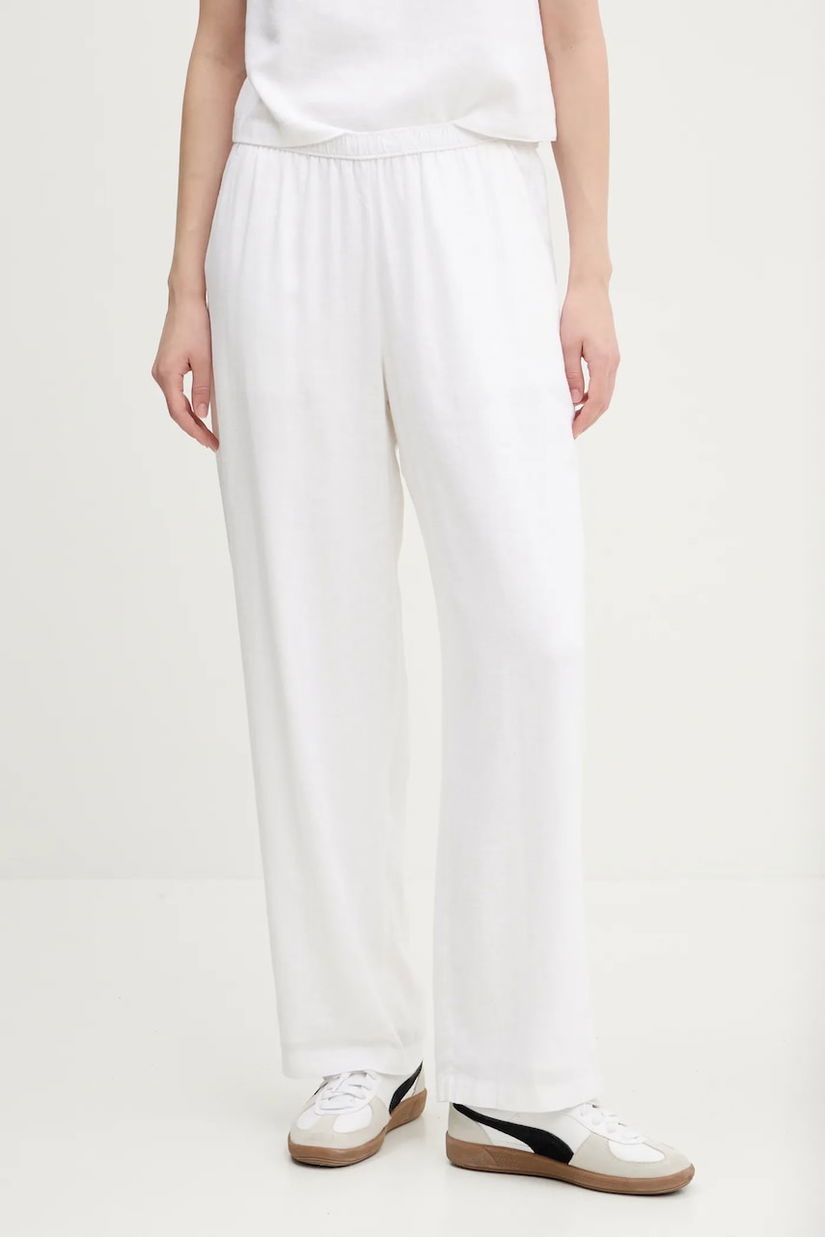 Abercrombie & Fitch pantaloni din in culoarea bej, lat, high waist, KI156-5128