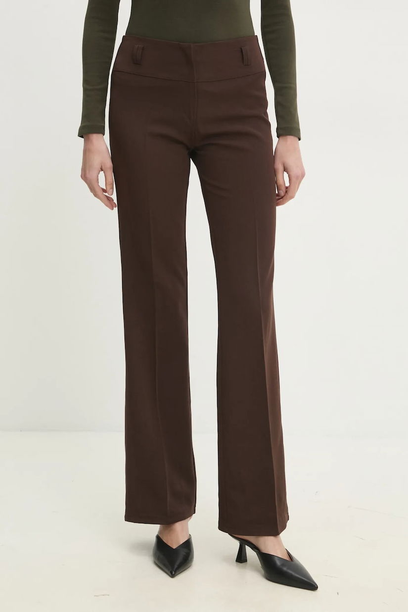 Answear Lab pantaloni femei, culoarea maro, drept, medium waist