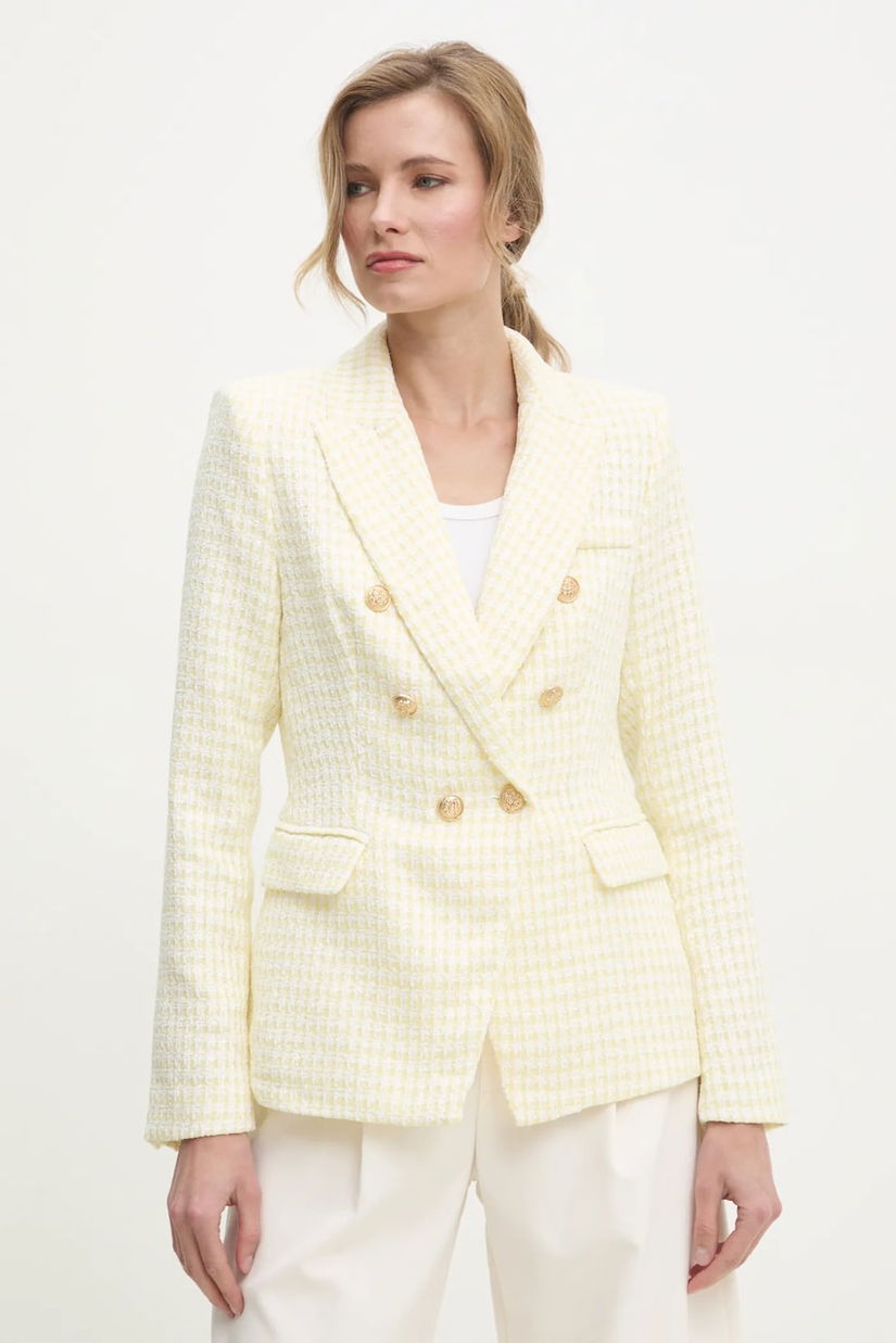 Answear Lab sacou culoarea galben, cu doua randuri de nasturi, modelator