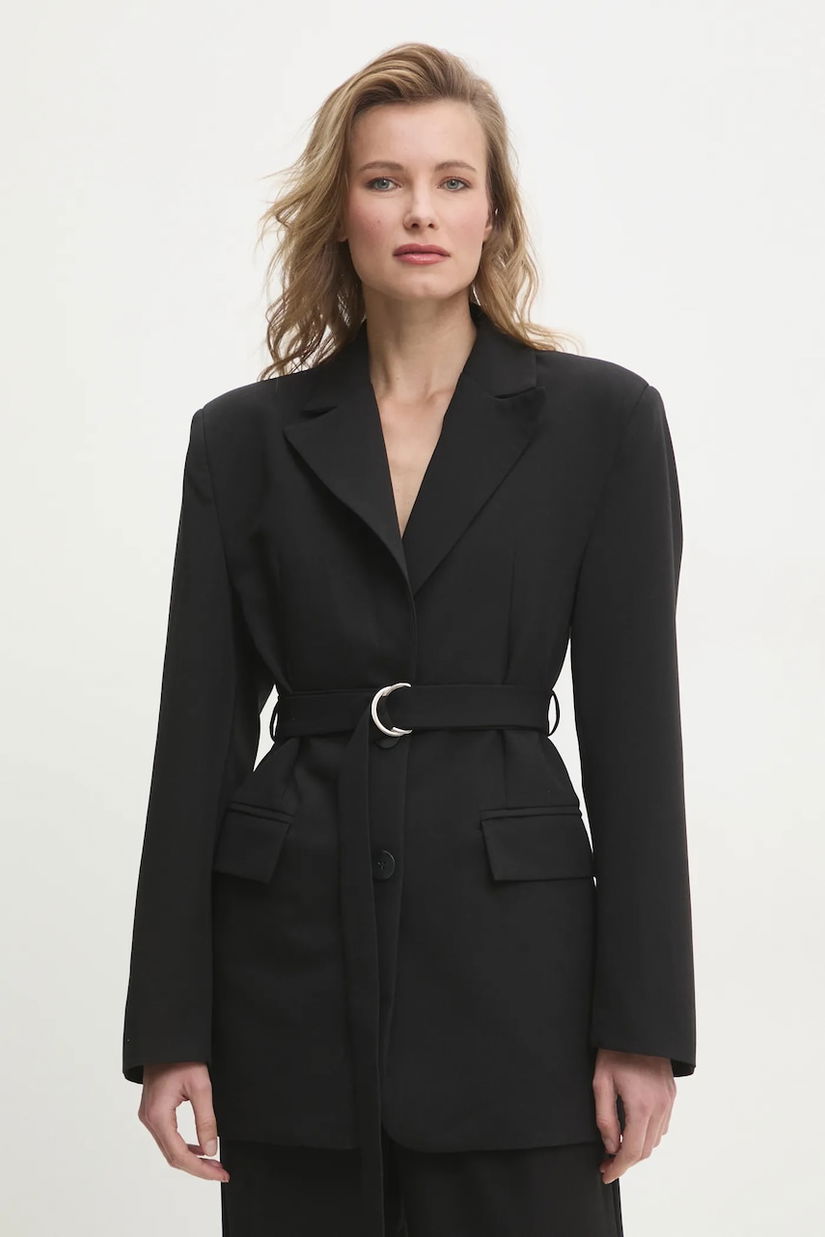 Answear Lab sacou culoarea negru, un singur rand de nasturi, neted
