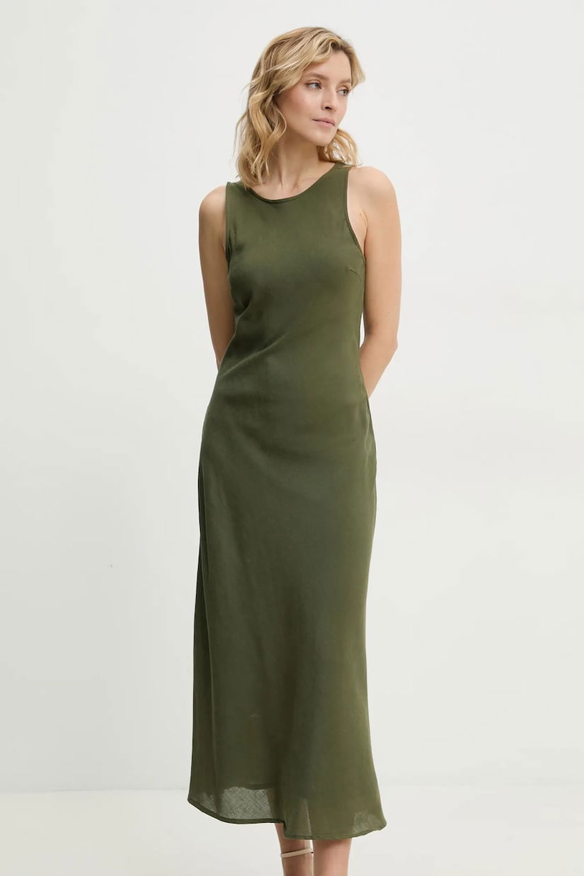 Answear Lab rochie din in culoarea verde, midi, evazată