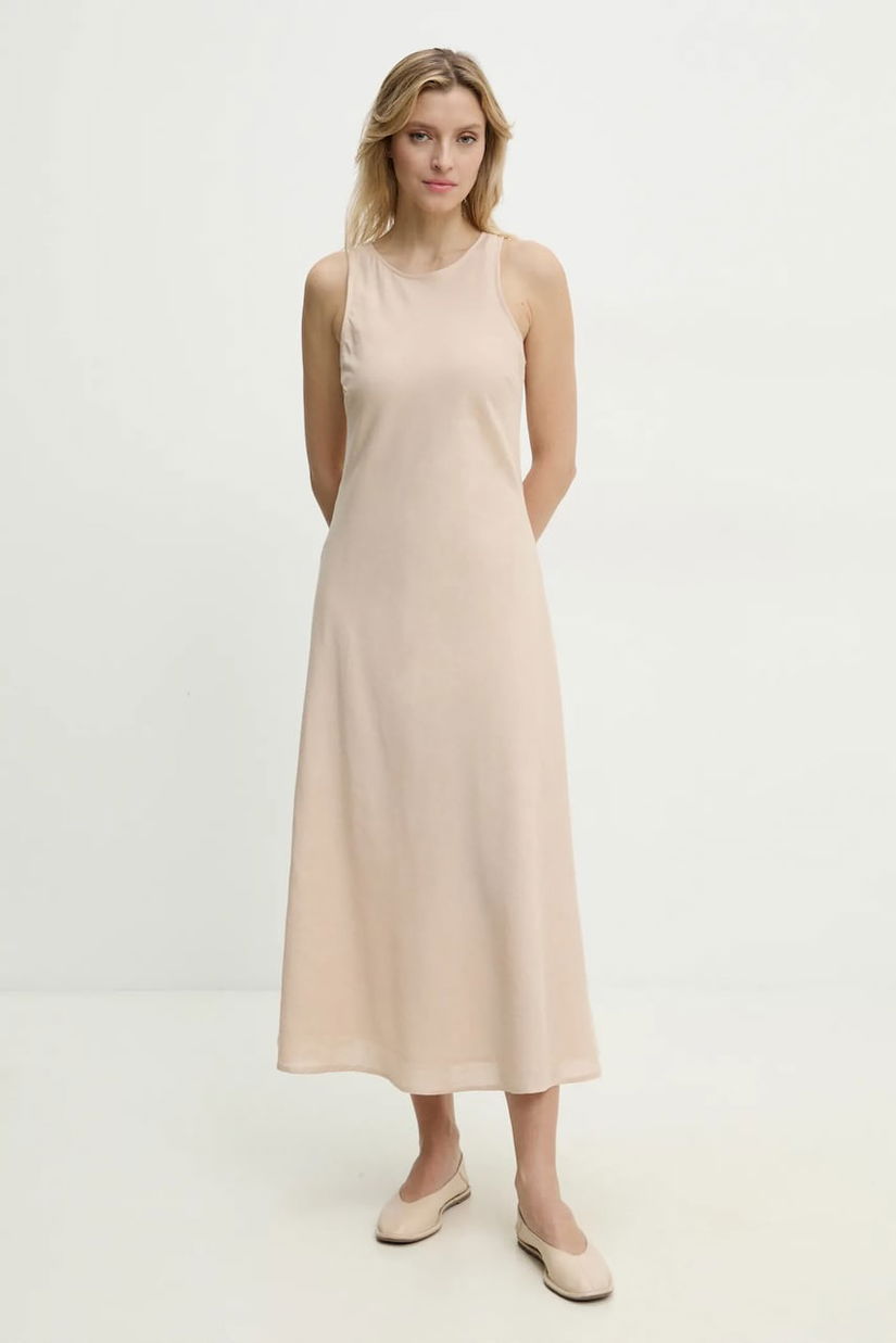 Answear Lab rochie din in culoarea bej, midi, evazată