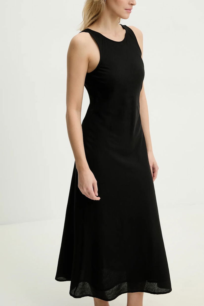 Answear Lab rochie din in culoarea negru, midi, evazată