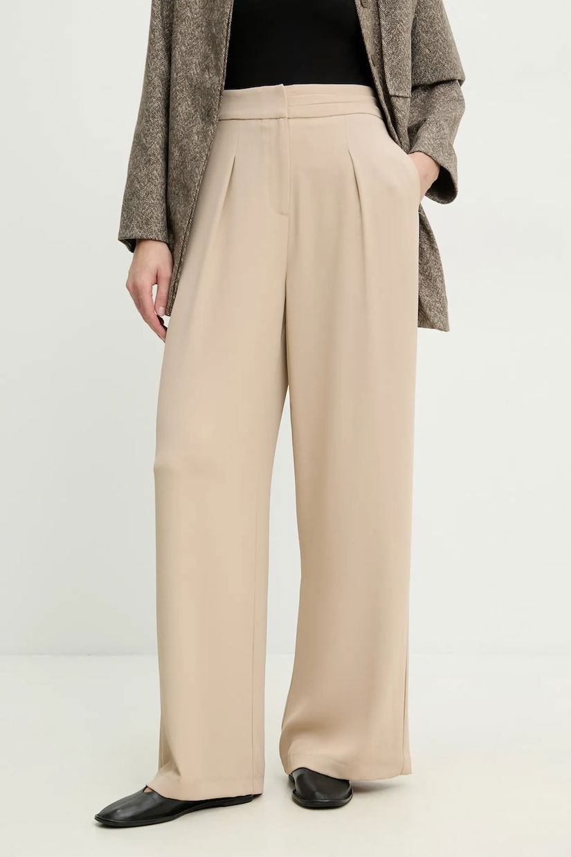 Answear Lab pantaloni femei, culoarea bej, lat, high waist
