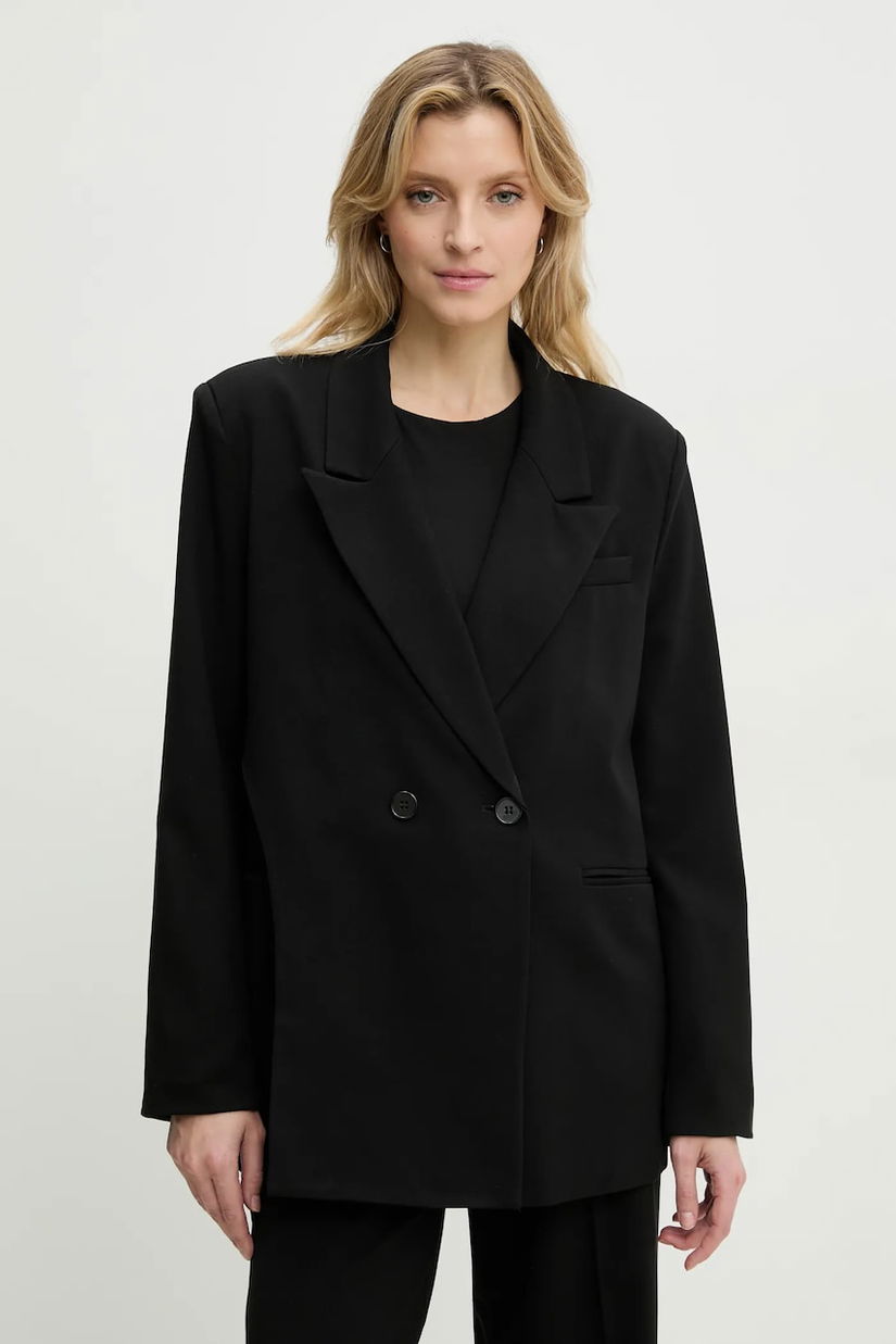 Answear Lab sacou culoarea negru, cu doua randuri de nasturi, neted