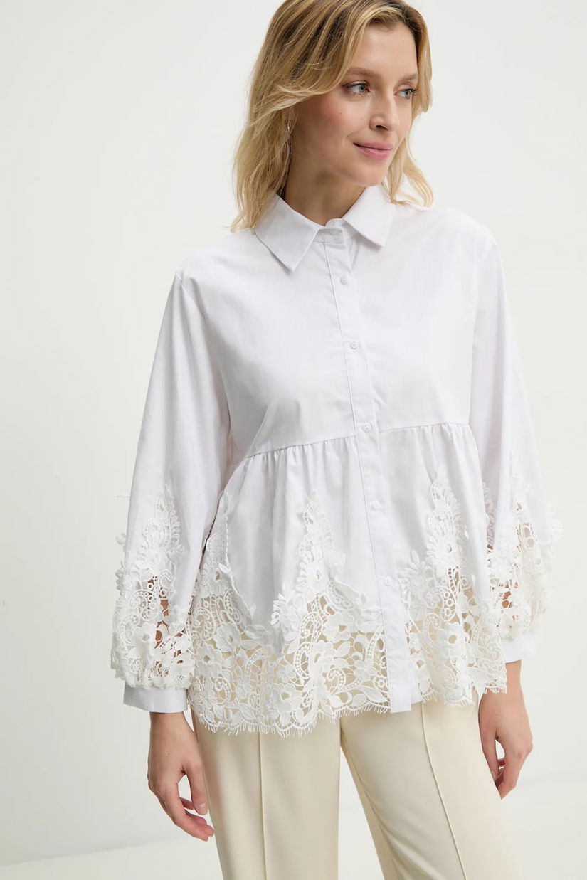 Answear Lab bluza din bumbac femei, culoarea alb, neted