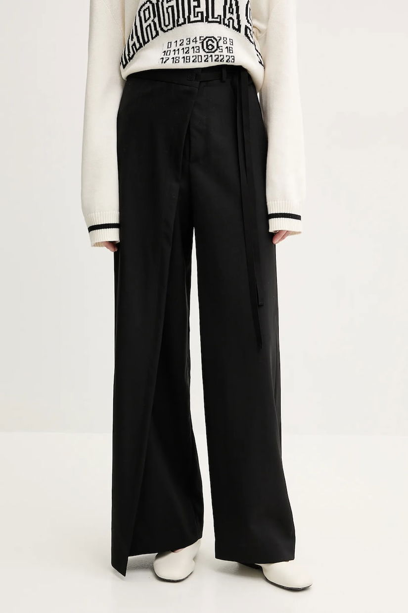 MM6 Maison Margiela pantaloni de lana femei, culoarea negru, lat, high waist, S52KA0518