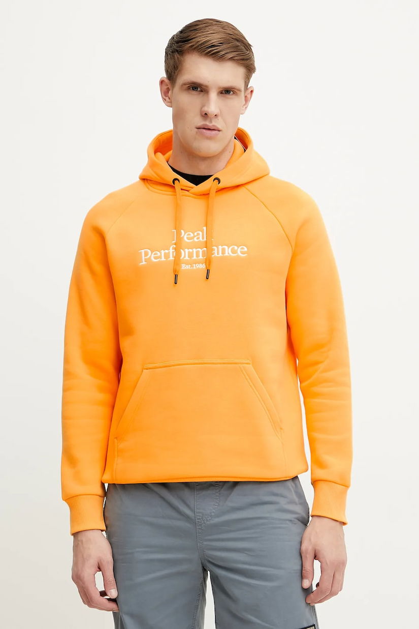 Peak Performance bluza barbati, culoarea portocaliu, cu glugă, cu imprimeu