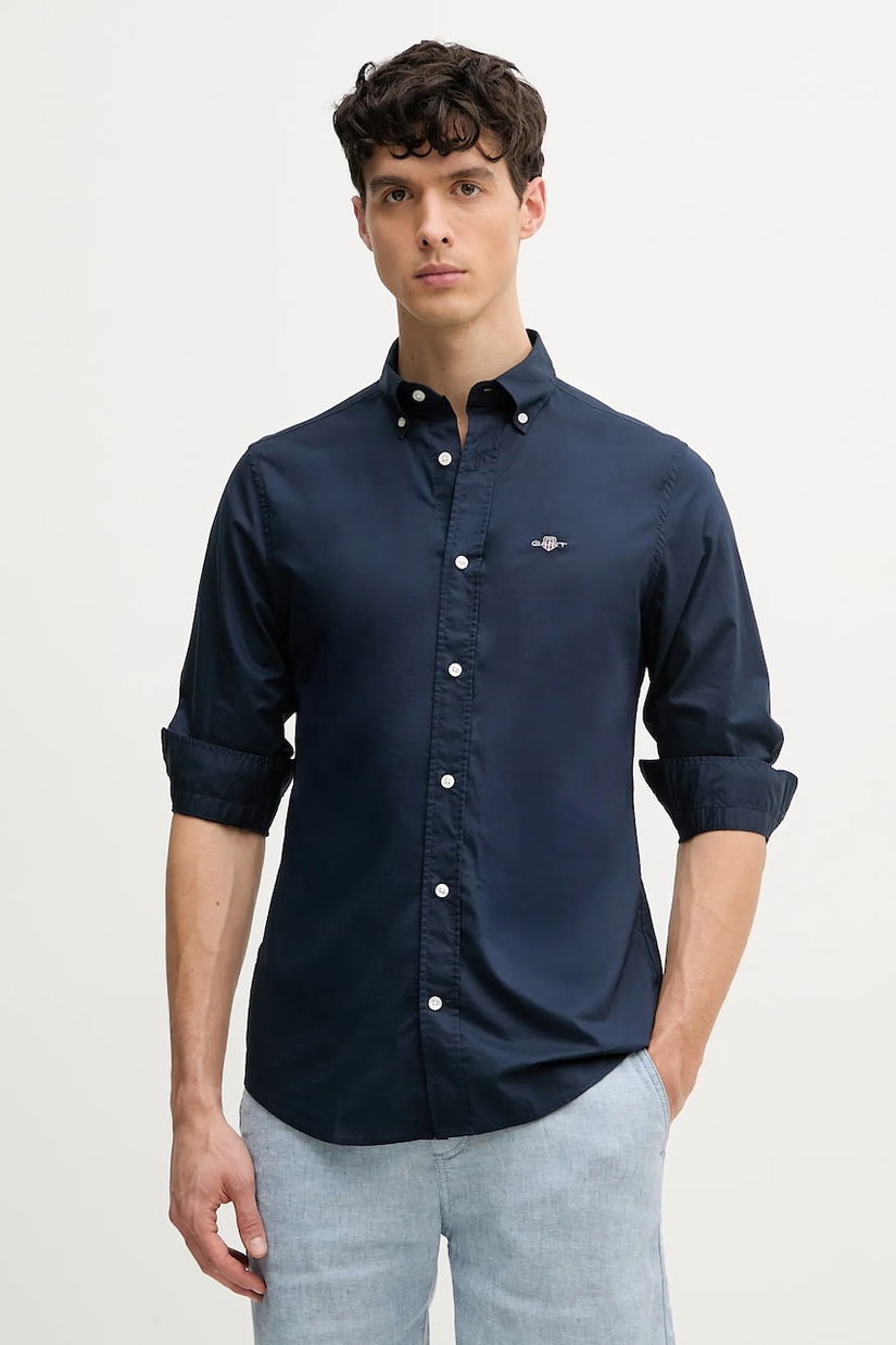 Gant camasa din bumbac barbati, culoarea albastru marin, cu guler button-down, slim