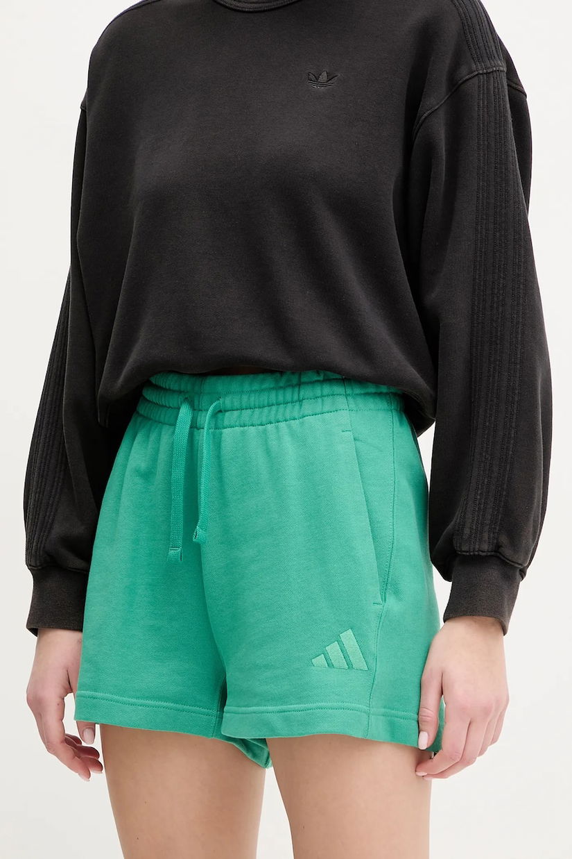 adidas pantaloni scurti din bumbac ALL SZN femei, culoarea verde, neted, high waist, JD4731