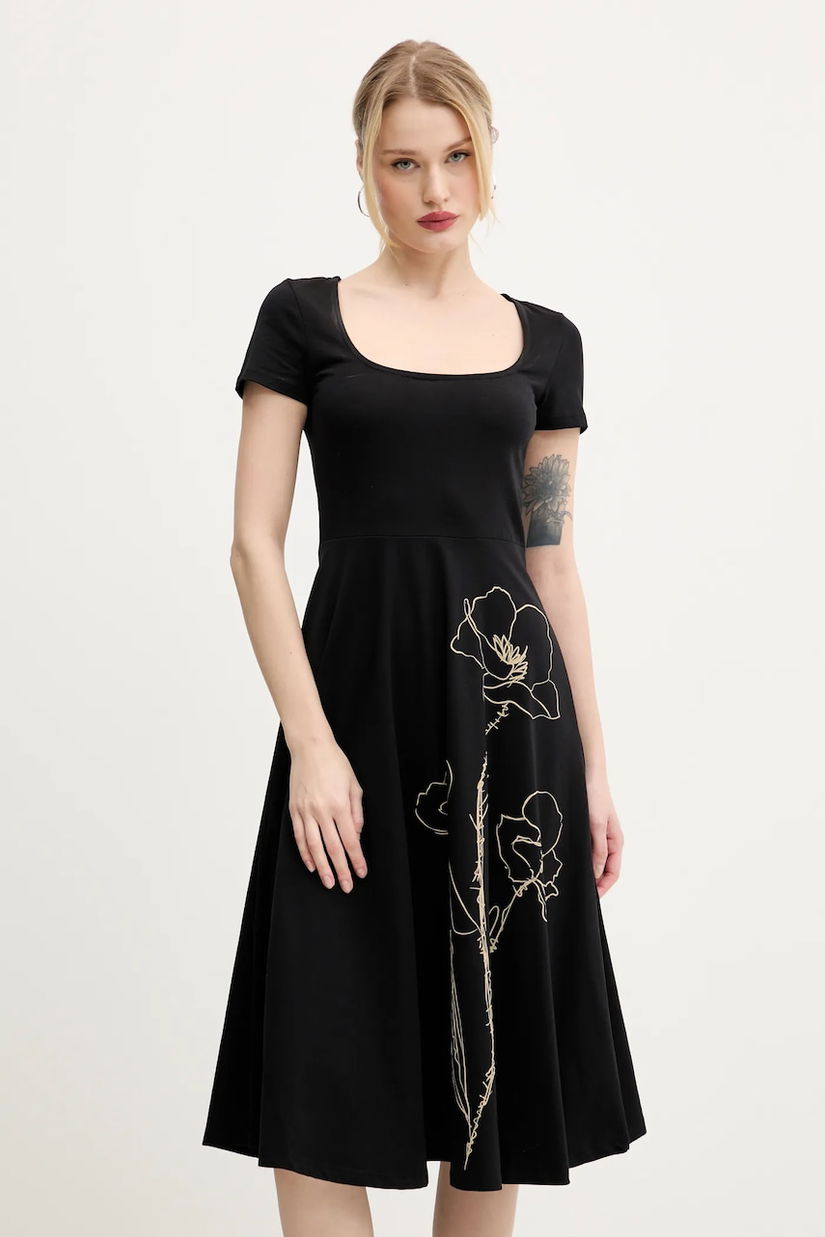 Desigual rochie NAPOLES culoarea negru, midi, evazată, 25SWVK09