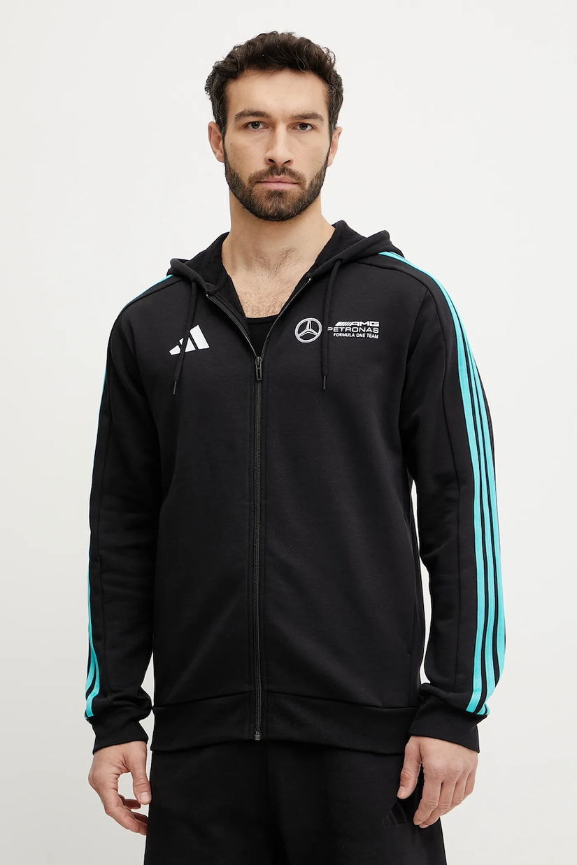 adidas bluza x Mercedes barbati, culoarea negru, cu glugă, cu imprimeu, JV5437