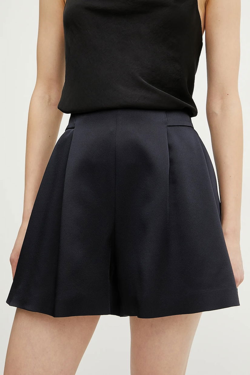 BOSS pantaloni scurti femei, culoarea albastru marin, neted, high waist, 50537474