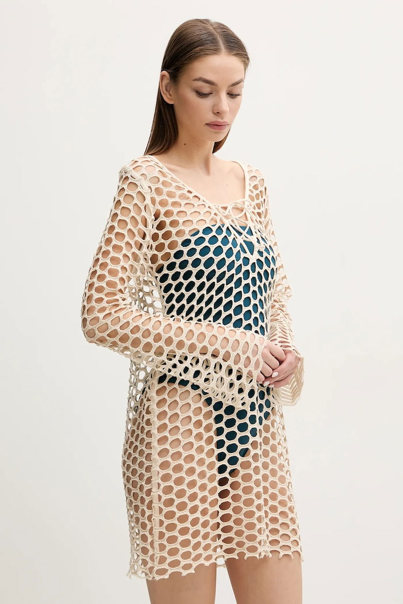 Desigual rochie de plaja FLOW DRESS culoarea bej, 25SWMK22