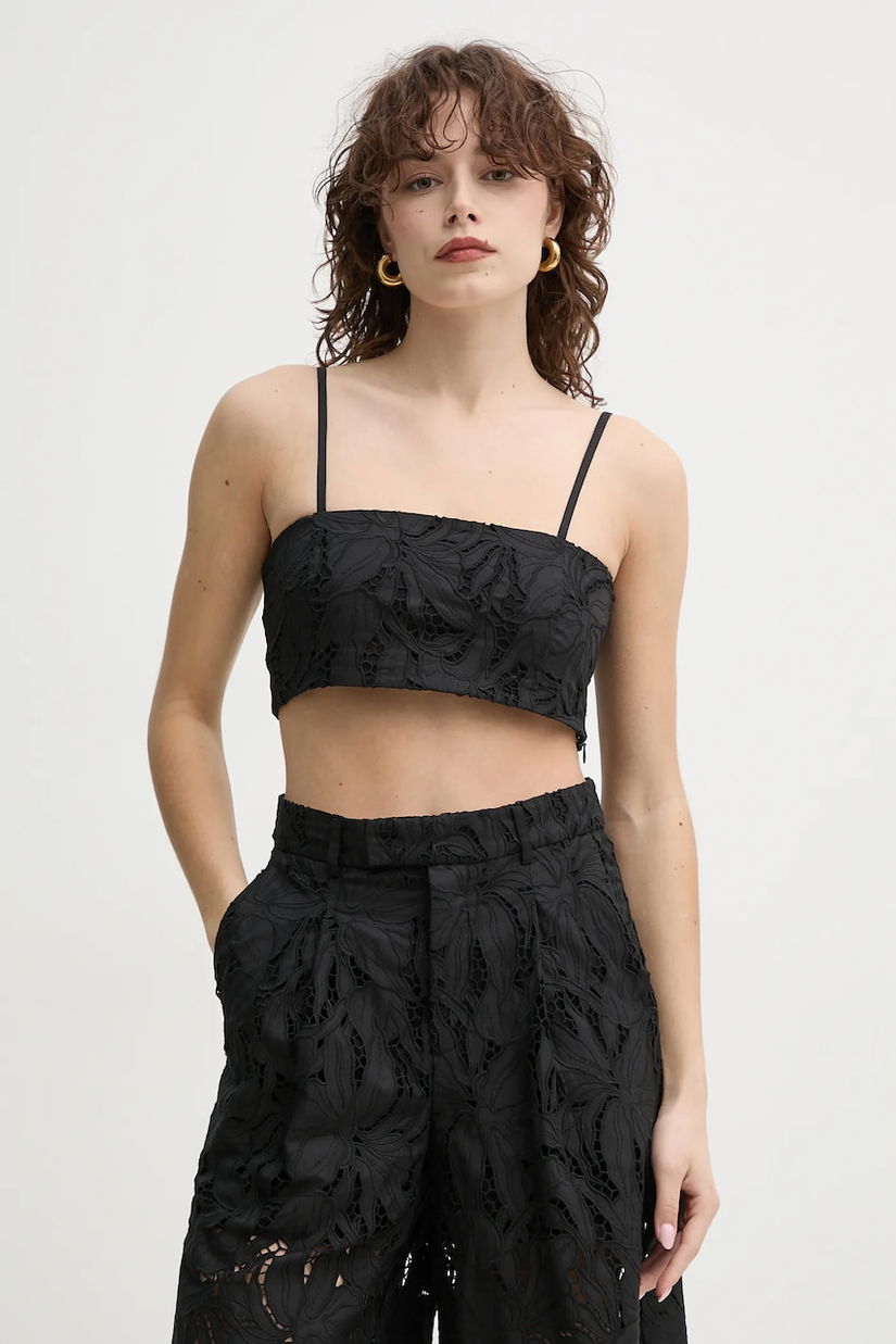 ISABELLE BLANCHE top din bumbac femei, culoarea negru, neted, IS25SS-C177-T020