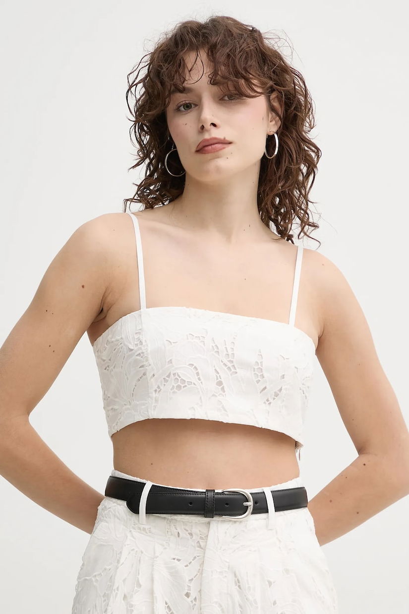 ISABELLE BLANCHE top din bumbac femei, culoarea alb, neted, IS25SS-C177-T020