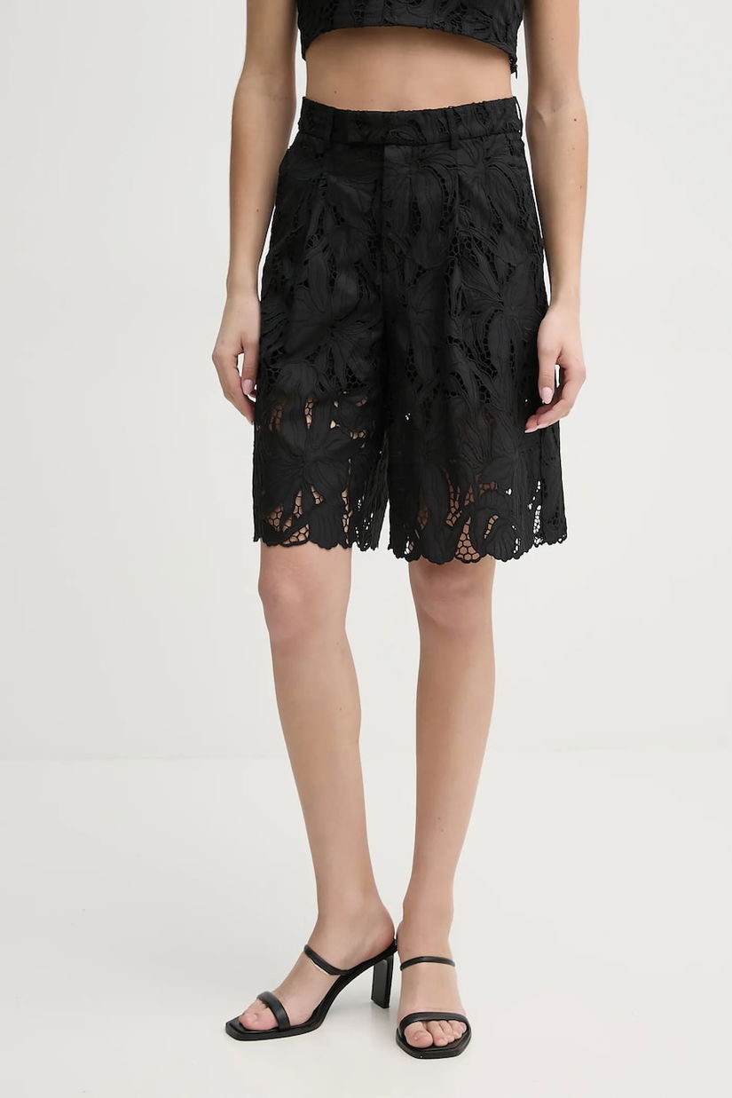 ISABELLE BLANCHE pantaloni scurti femei, culoarea negru, neted, high waist, IS25SS-P101-T020