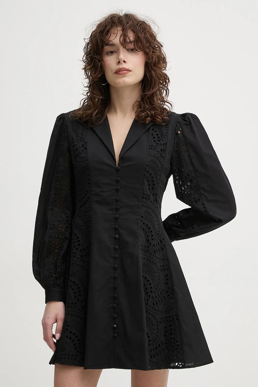 ISABELLE BLANCHE rochie din bumbac culoarea negru, mini, evazată, IS25SS-A107-T023