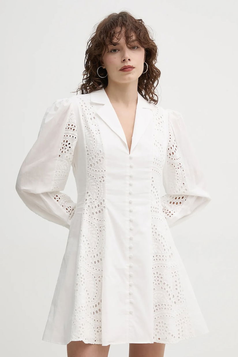 ISABELLE BLANCHE rochie din bumbac culoarea alb, mini, evazată, IS25SS-A107-T023
