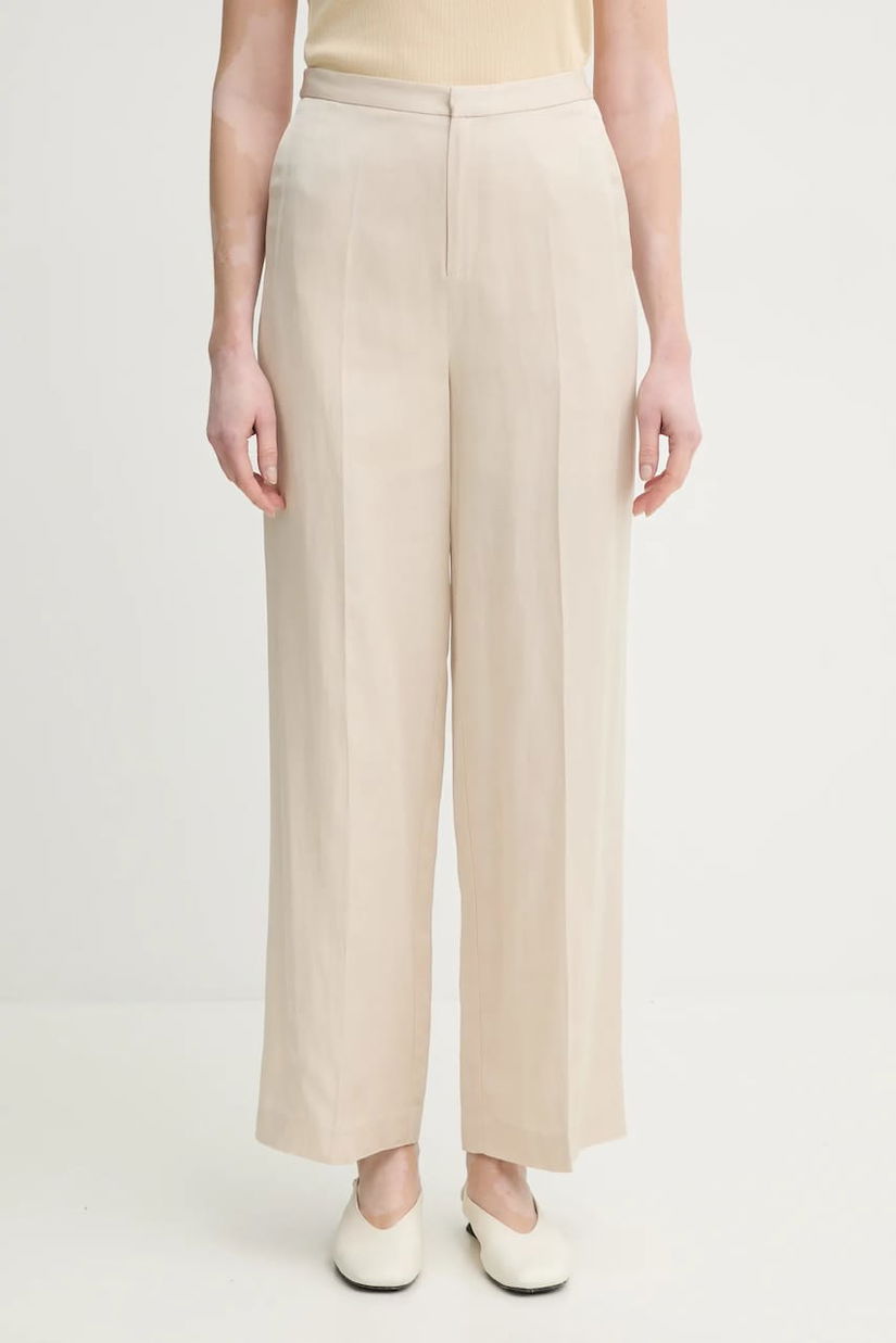 ISABELLE BLANCHE pantaloni femei, culoarea bej, lat, high waist, IS25SS-P052-T004
