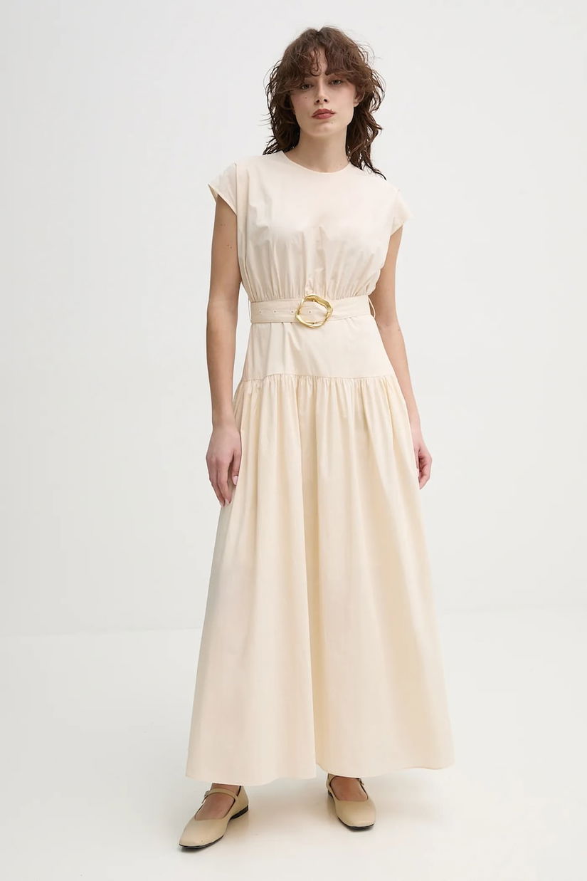 ISABELLE BLANCHE rochie din bumbac culoarea bej, maxi, evazată, IS25SS-A135-T010