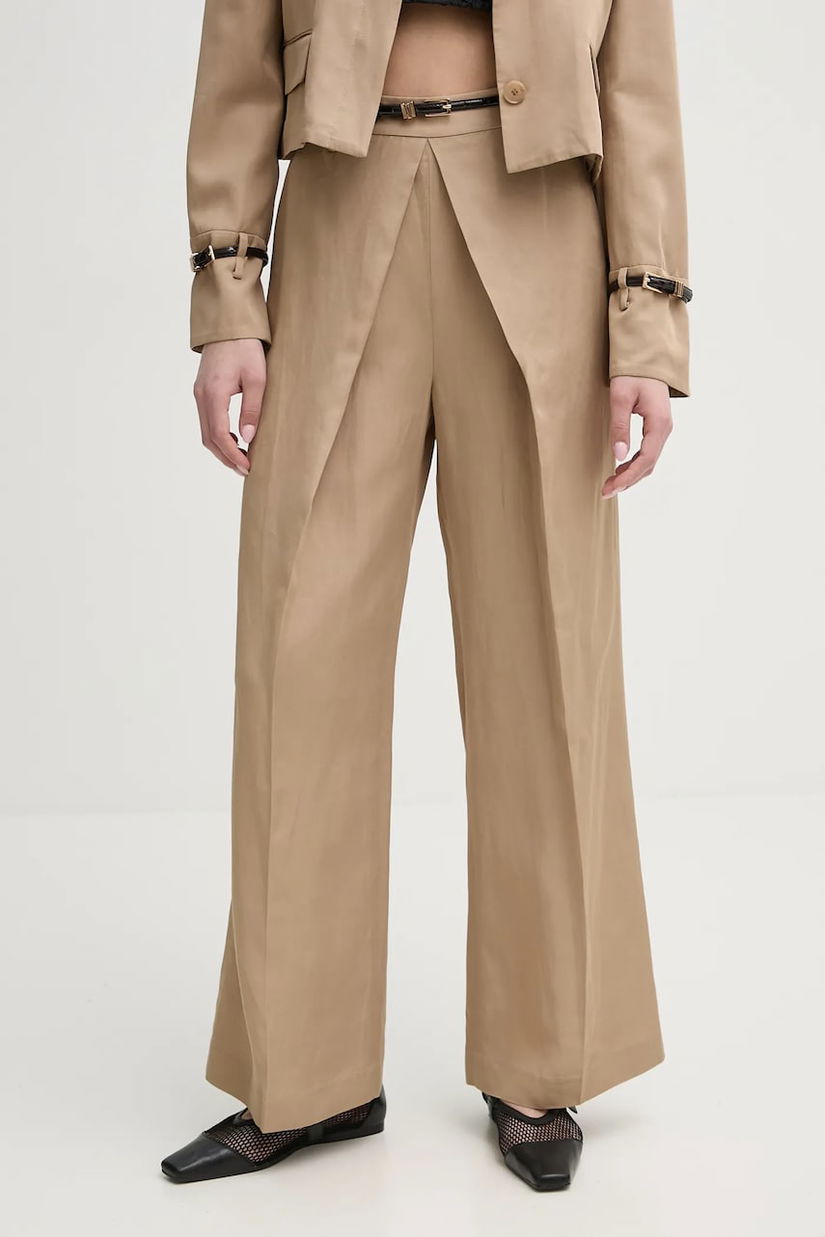 ISABELLE BLANCHE pantaloni din amestec de in femei, culoarea bej, drept, high waist, IS25SS-P059-T004