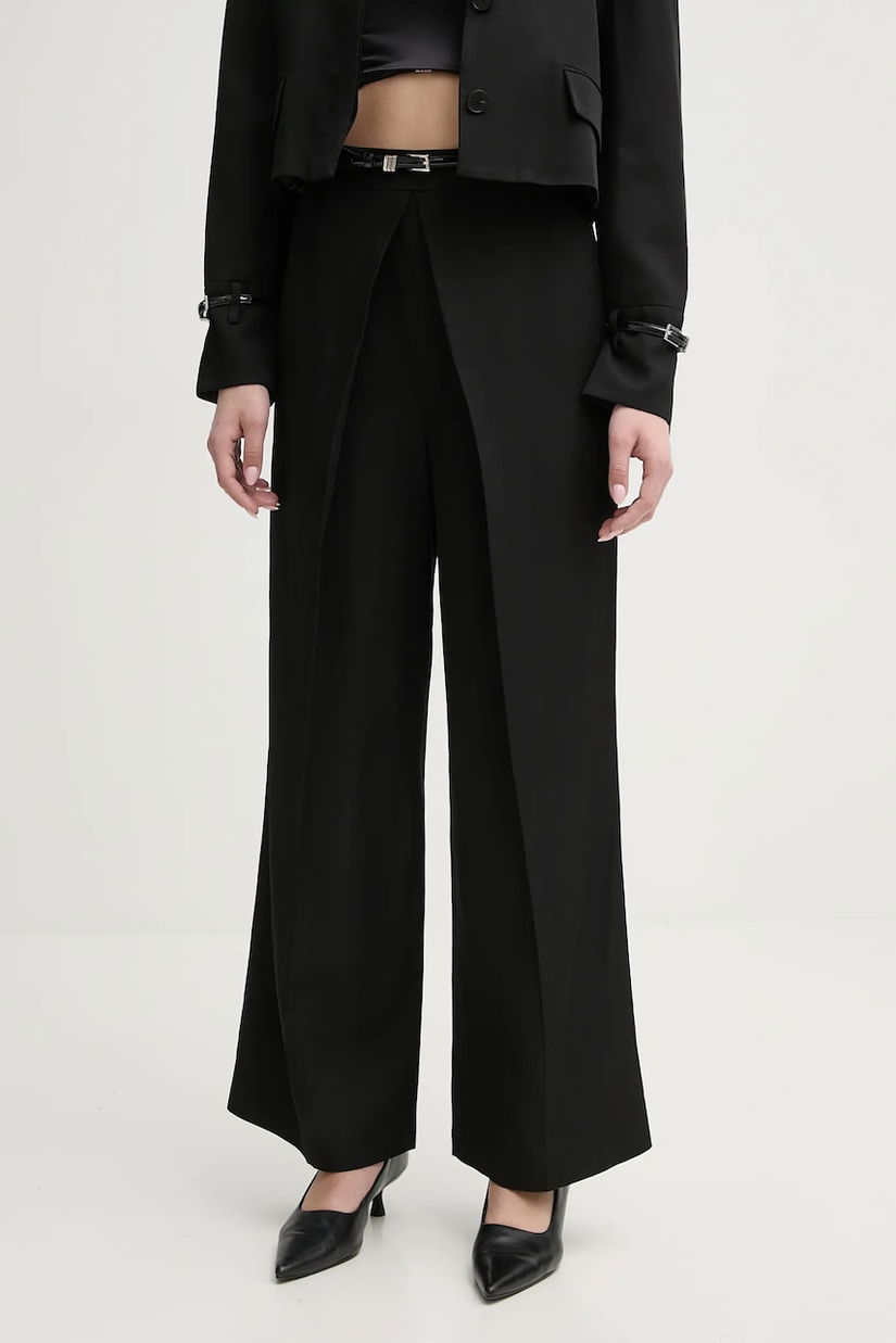 ISABELLE BLANCHE pantaloni din amestec de in femei, culoarea negru, drept, high waist, IS25SS-P059-T004