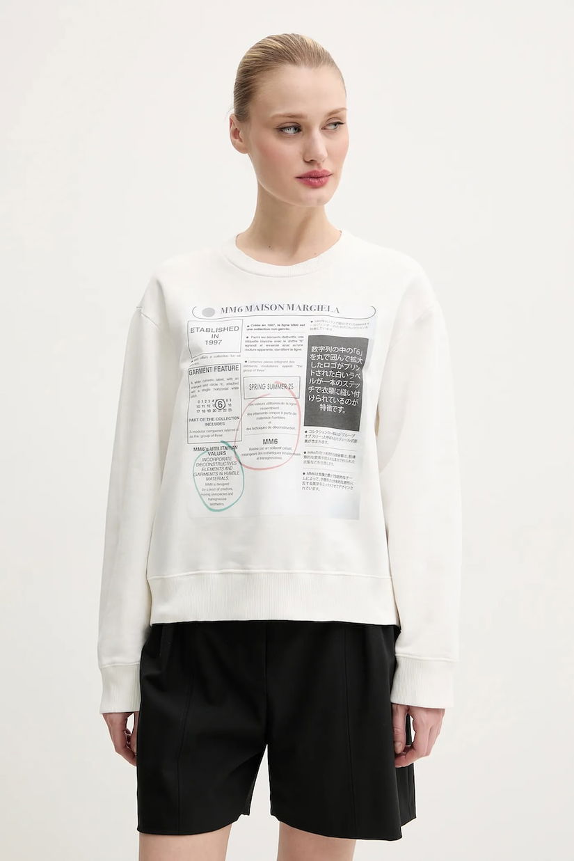 MM6 Maison Margiela hanorac de bumbac femei, culoarea alb, cu imprimeu, S52GU0242.M25012