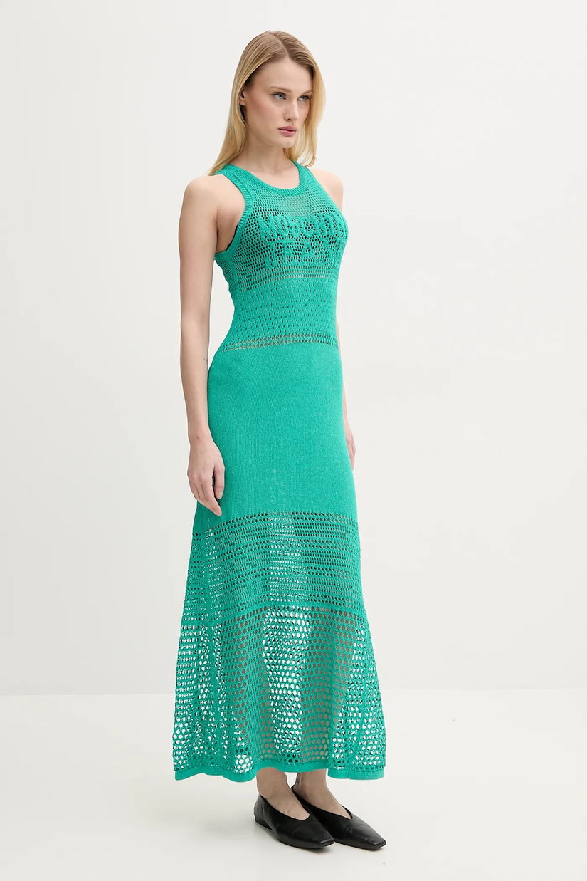 Moschino Jeans rochie culoarea verde, maxi, dreaptă, 0481 3701
