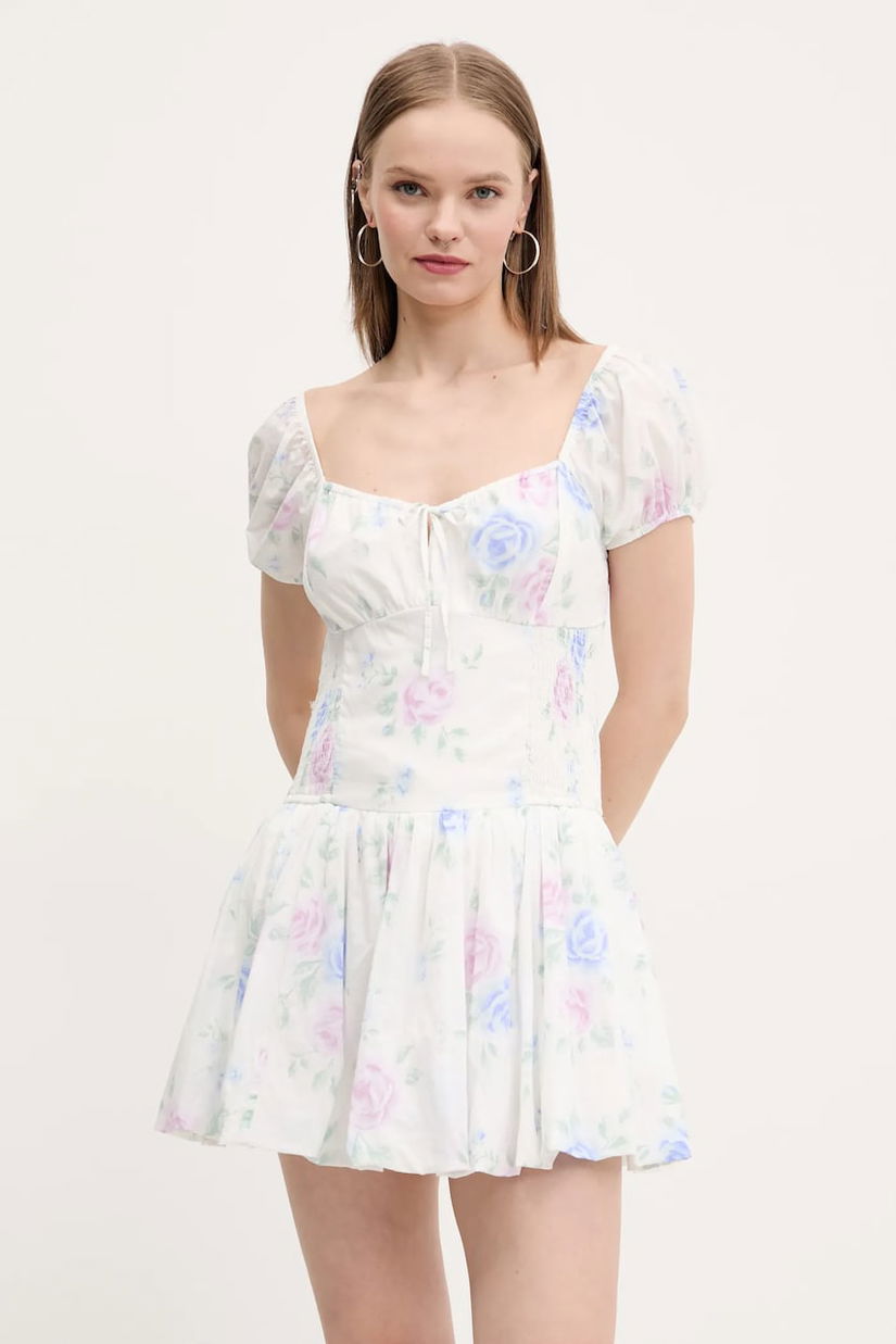 Hollister Co. rochie din bumbac culoarea alb, mini, evazată, KI359-5083
