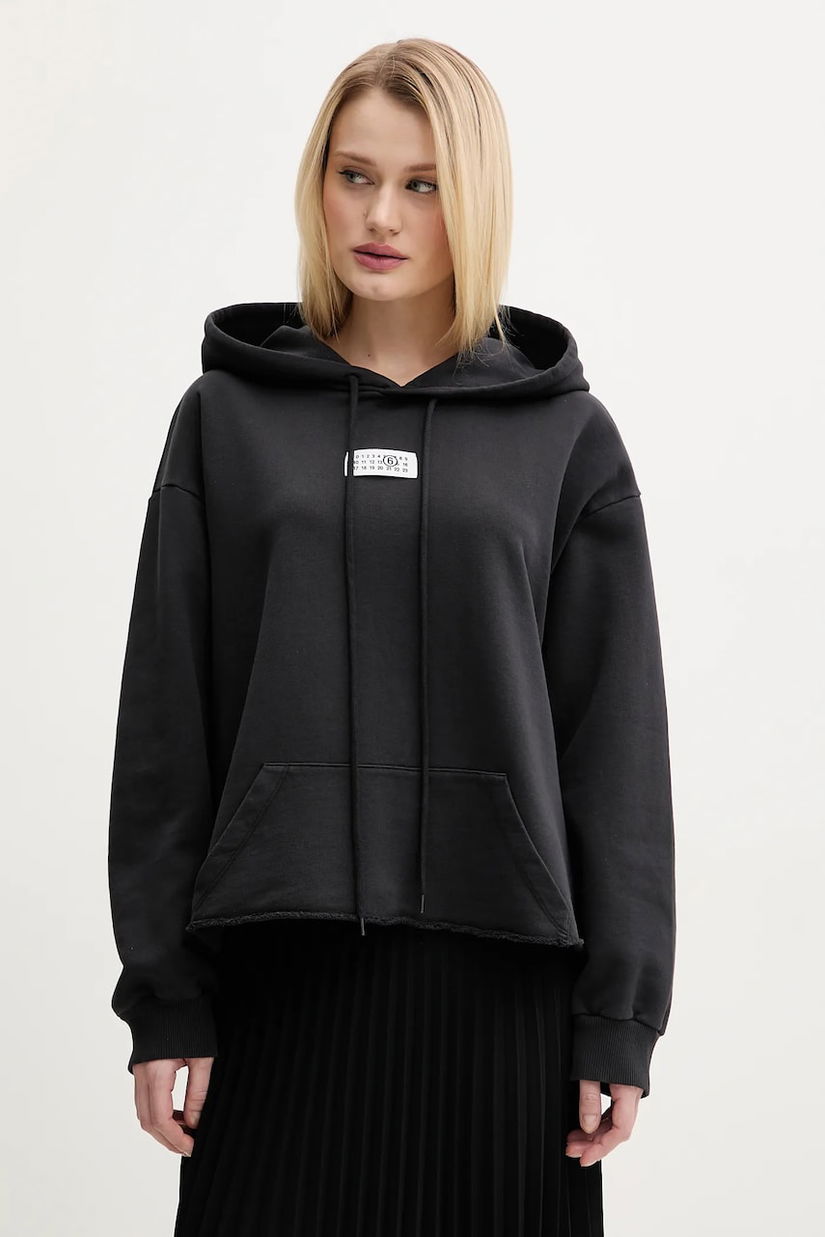 MM6 Maison Margiela hanorac de bumbac femei, culoarea negru, cu glugă, cu imprimeu, S52GU0235.M25012