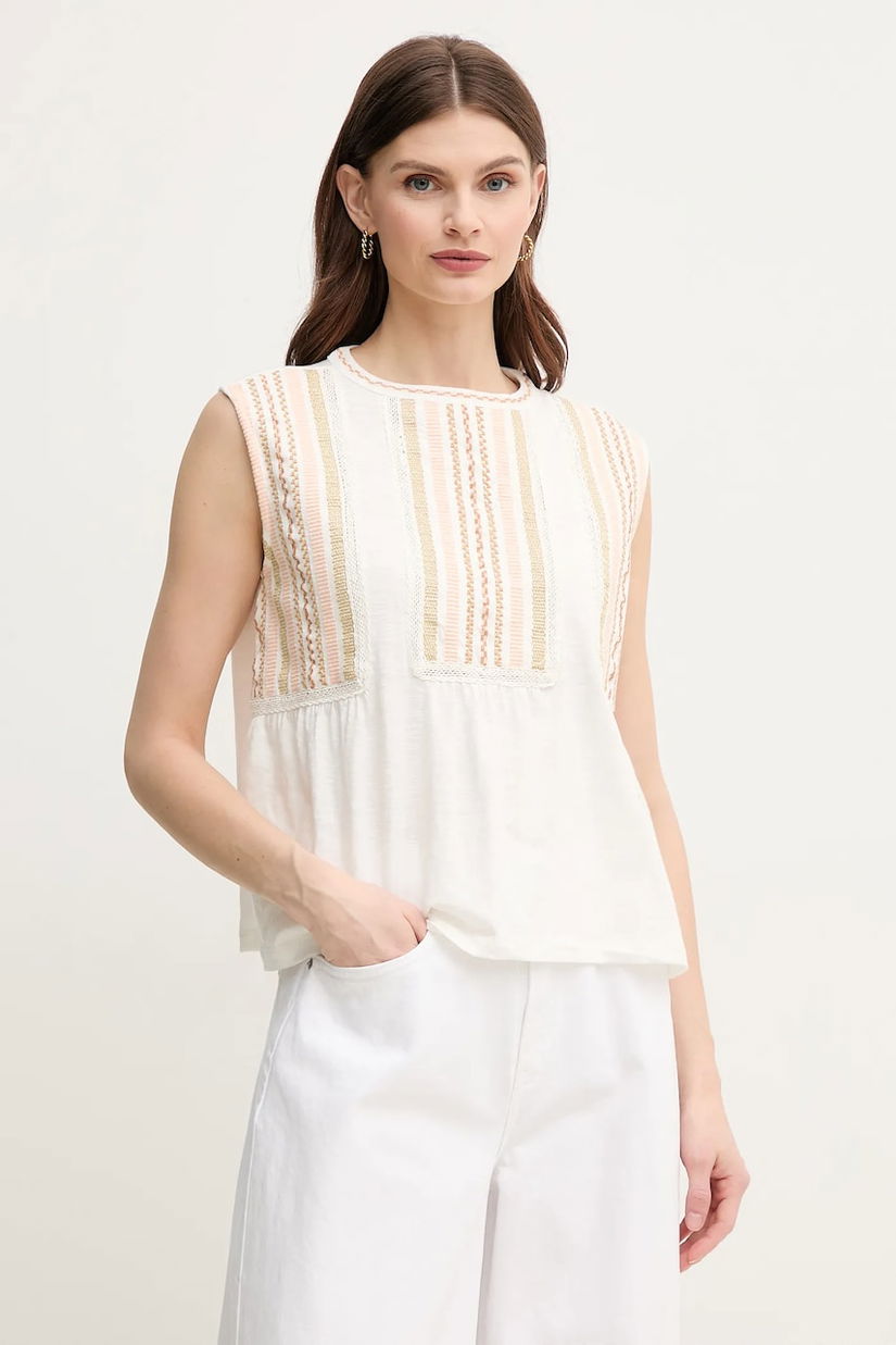 Hoss Intropia bluza din bumbac femei, culoarea alb, cu imprimeu, 5419422