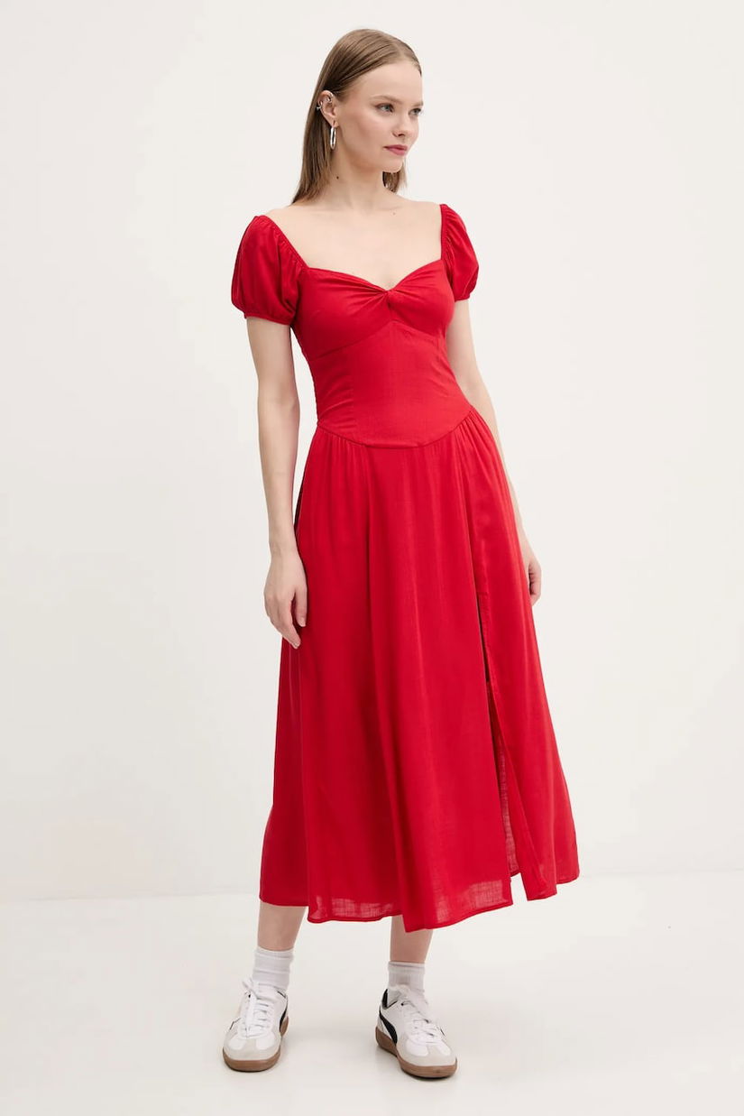 Hollister Co. rochie culoarea rosu, midi, evazată, KI359-5066