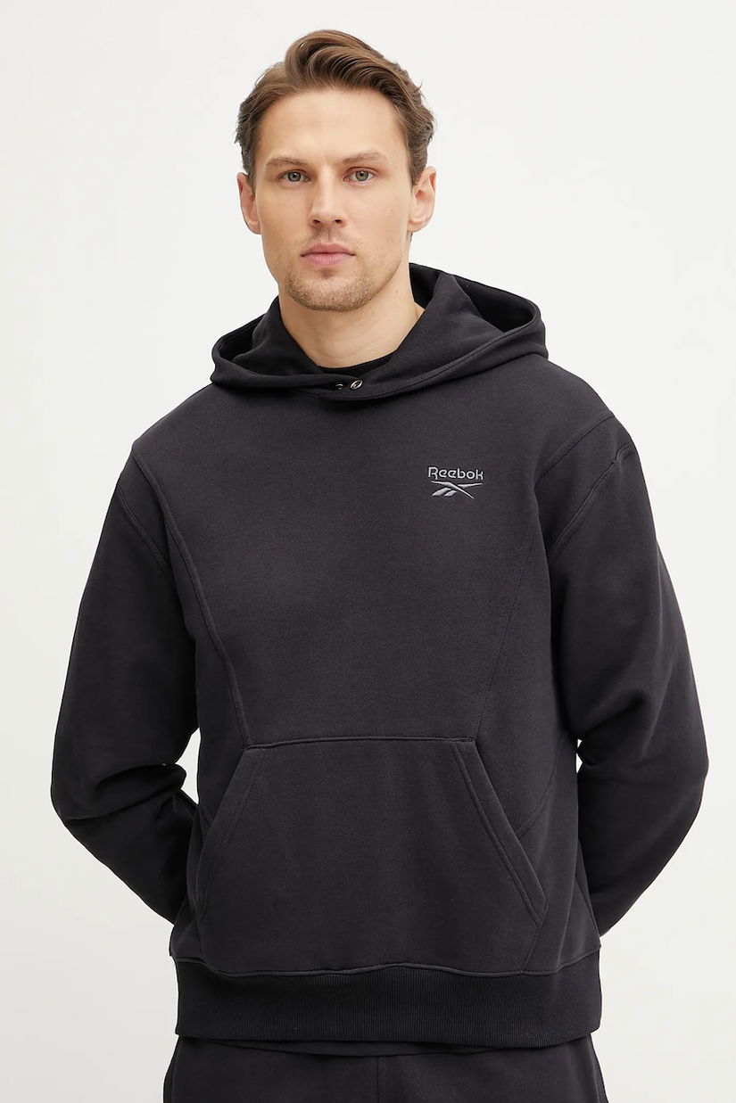 Reebok Classic hanorac de bumbac barbati, culoarea negru, cu glugă, neted, 100214072