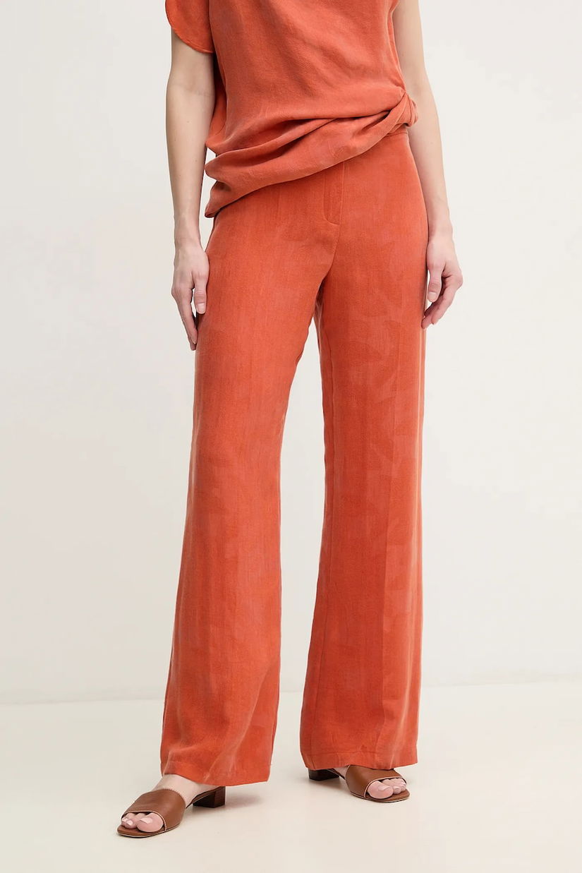 Hoss Intropia pantaloni femei, culoarea portocaliu, lat, high waist, 6549003