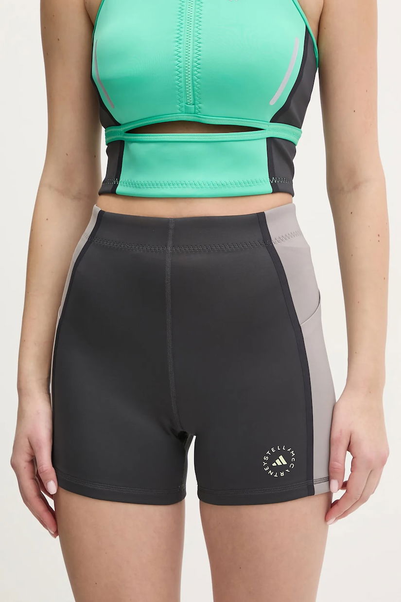 adidas by Stella McCartney pantaloni scurti femei, culoarea gri, modelator, high waist, JG1057