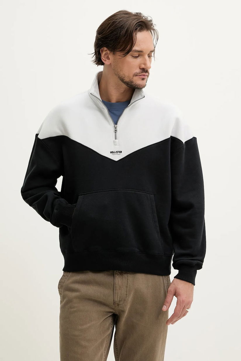 Hollister Co. bluza barbati, culoarea negru, neted, KI322-5005