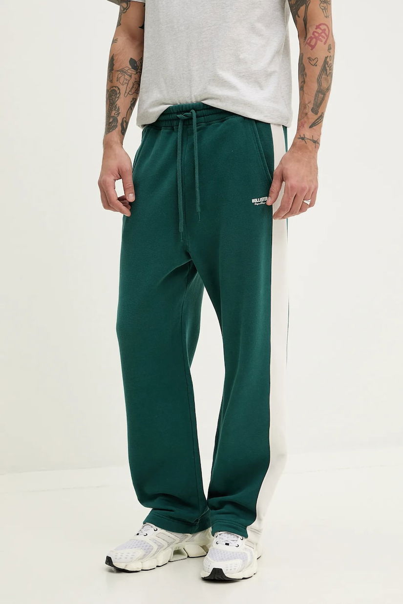 Hollister Co. pantaloni de trening barbati, culoarea verde, neted, KI334-5049