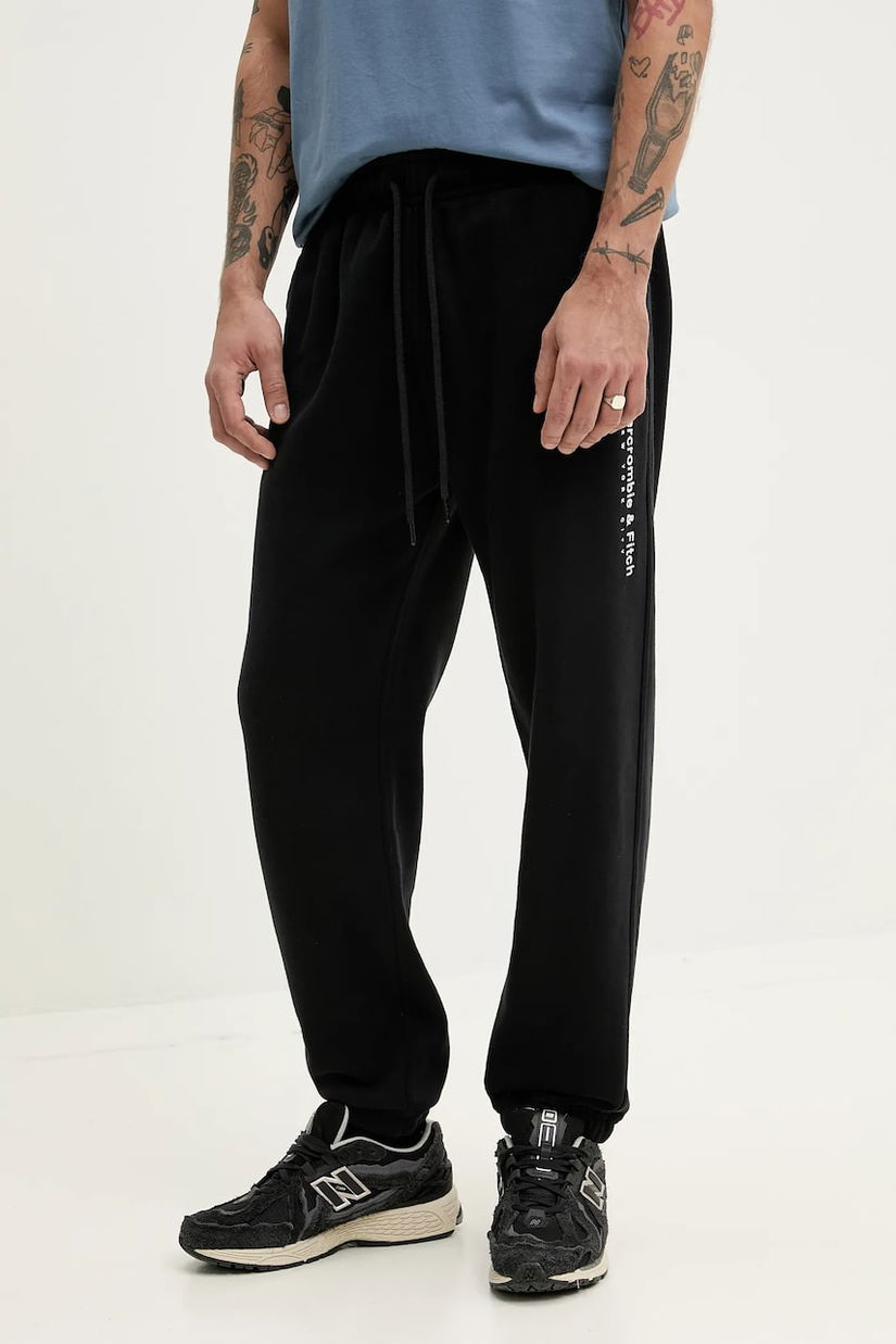 Abercrombie & Fitch pantaloni de trening barbati, culoarea negru, neted, KI176-5140