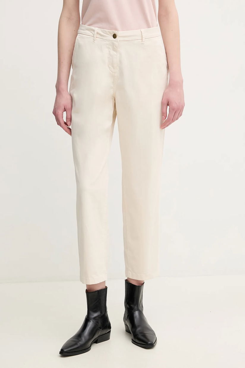 Barbour pantaloni femei, culoarea bej, fason chinos, high waist, LTR0388WH51