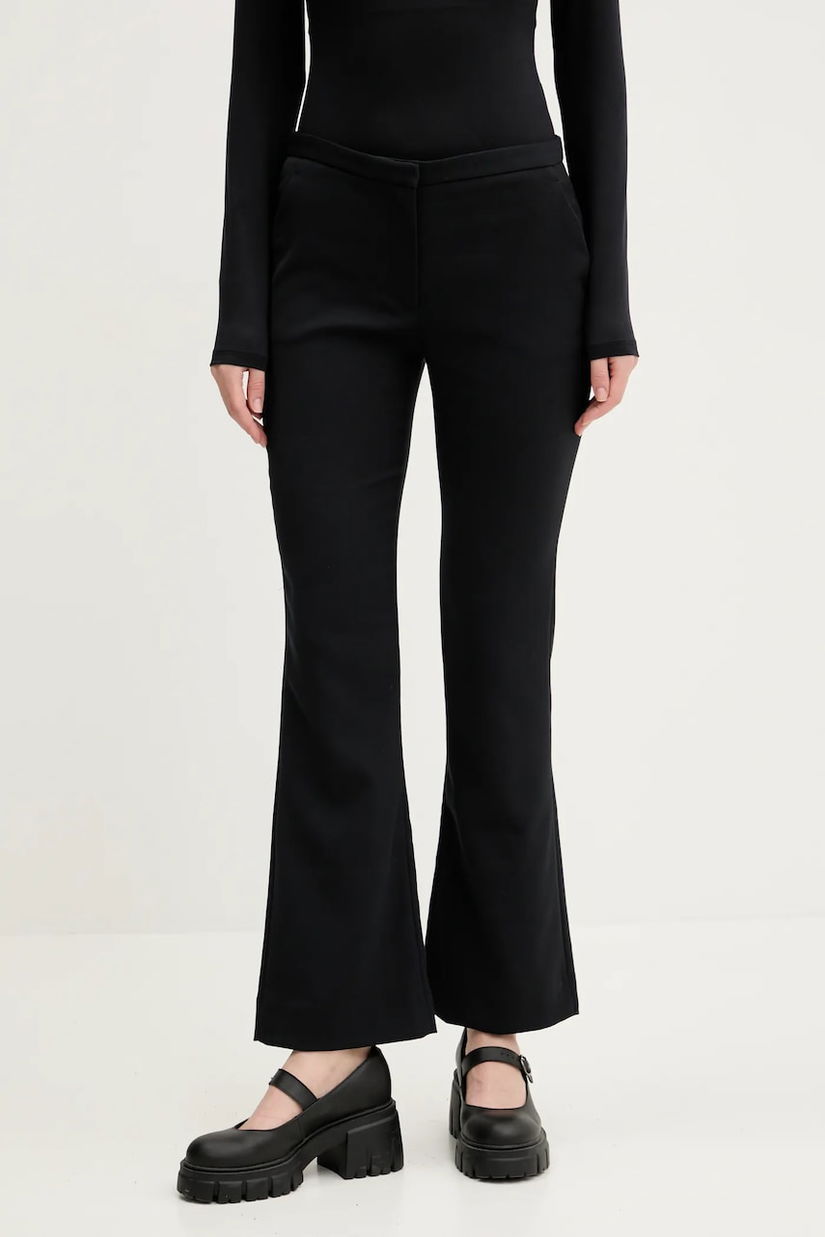 Abercrombie & Fitch pantaloni femei, culoarea negru, drept, medium waist, KI156-5434
