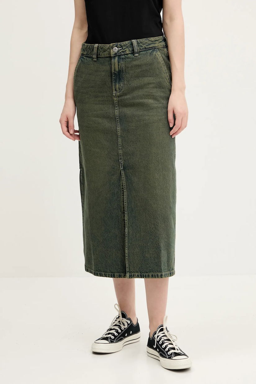 Dickies fusta jeans culoarea verde, midi, drept, DK0A866SK571
